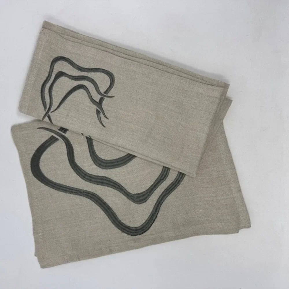 Viabrava 100% Linen Embroidered Table‎ Linens Napkins Abstract Tropical Coastal
